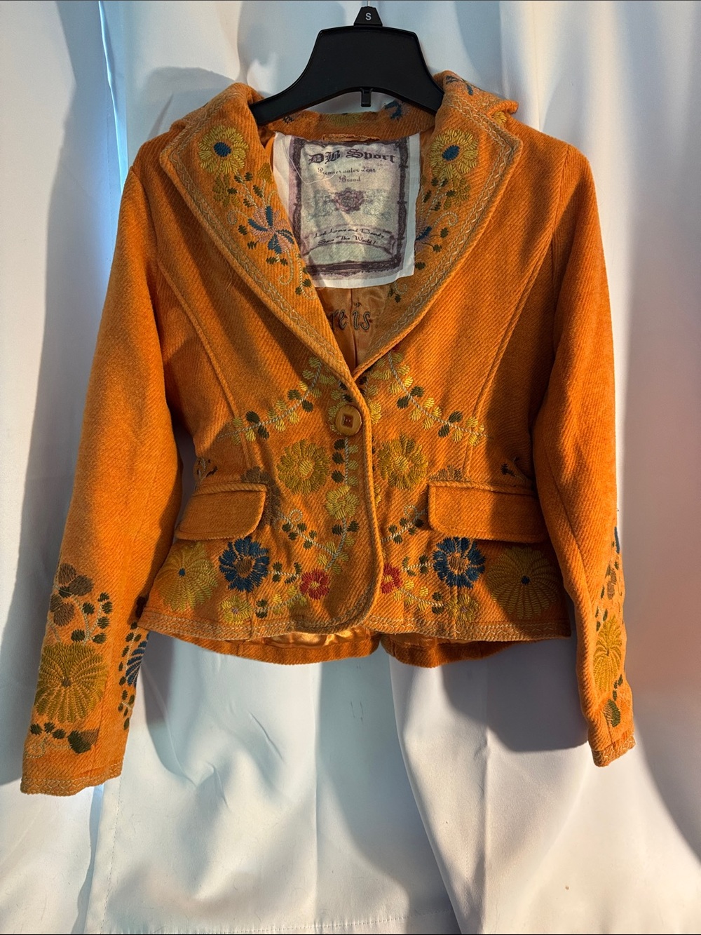 Embroidered Orange Blazer Jacket with Floral Detail
